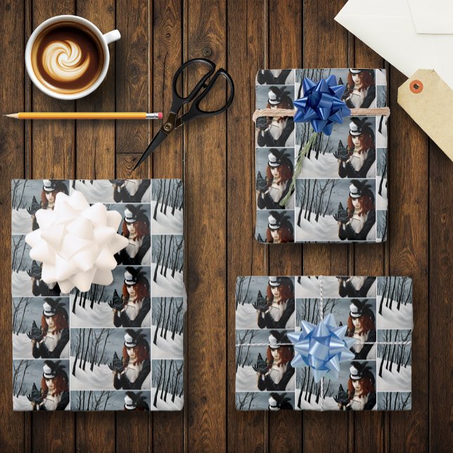 Victorian Steampunk Winter Dragonfly Key Gothic Wrapping Paper Sheets (Creator Uploaded)