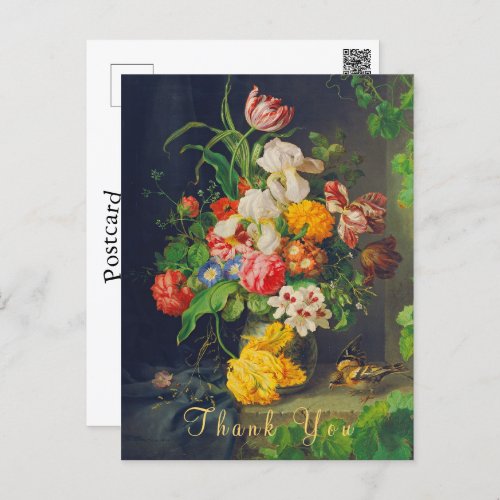 Victorian Still Life Flowers Pink Roses Thank You Postcard