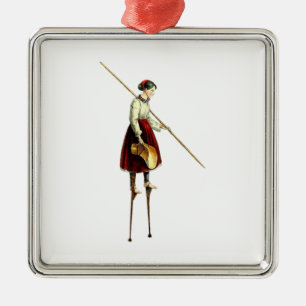 Victorian Stilt Walker Woman Metal Ornament