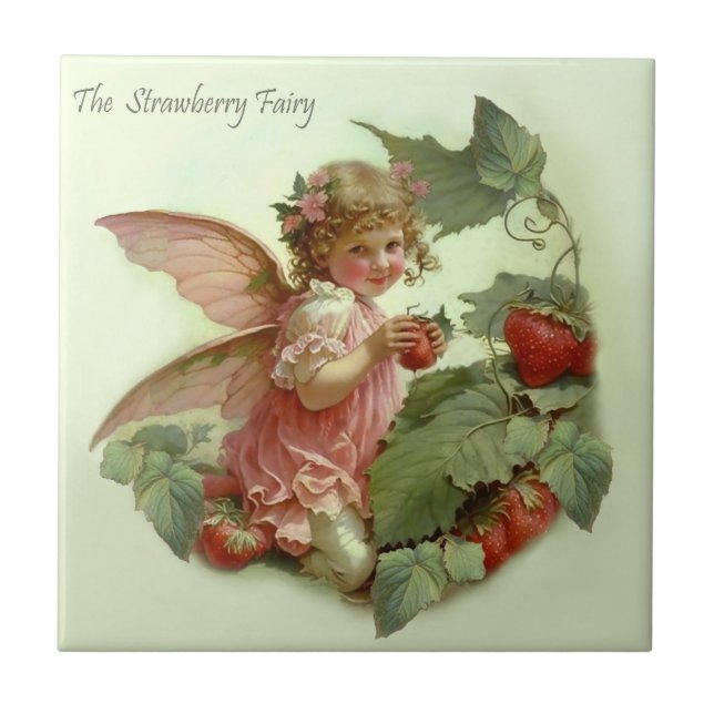 Victorian “Strawberry Fairy” in a Leafy Garden  Ceramic Tile (Front)
