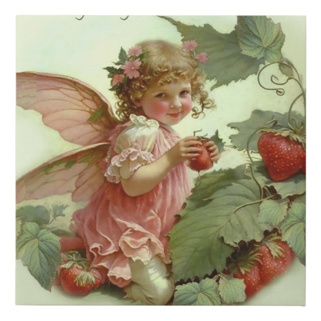 Victorian “Strawberry Fairy” in a Leafy Garden Pos Faux Canvas Print (Front)
