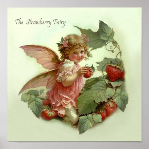 Victorian Strawberry Fairy in a Leafy Garden Poster