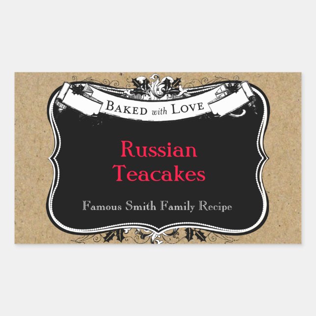 Victorian Style Baked with Love Cookie Label (Front)