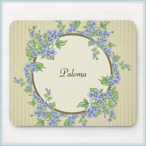 Victorian Style Blue Flower Wreath Mouse Pad