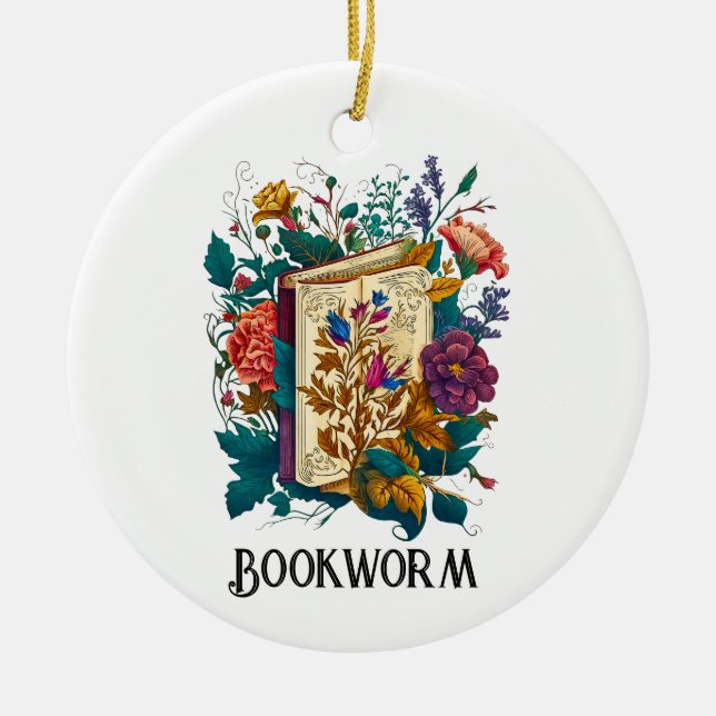 Victorian style Bookworm design Ceramic Ornament (Front)