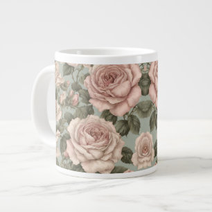 Victorian Style Country Garden Rose Print Giant Coffee Mug