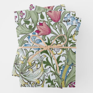 Victorian Style Elegant Flowers with Leaves Wrapping Paper Sheets