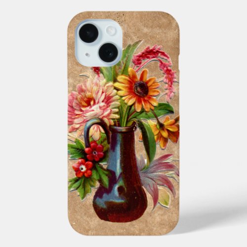 Victorian style embossed effect floral display iPhone 15 case