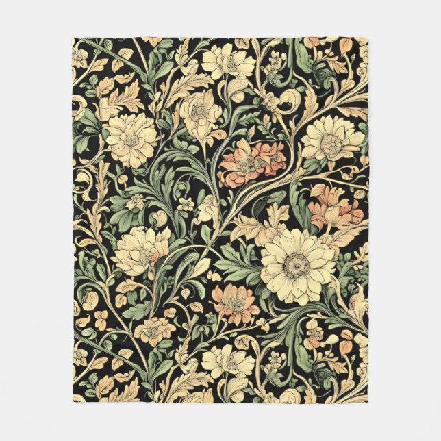 Victorian-style floral pattern  fleece blanket (Front)