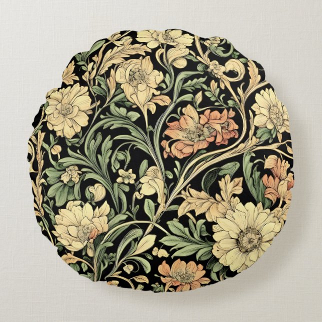 Victorian-style floral pattern  round pillow (Front)