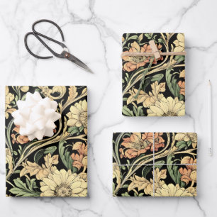 Victorian-style floral pattern wrapping paper sheets