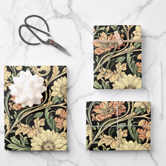 Victorian-style floral pattern  wrapping paper sheets (Front)