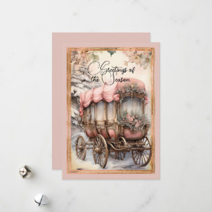 Victorian Style House Snow Floral Christmas  Holiday Card