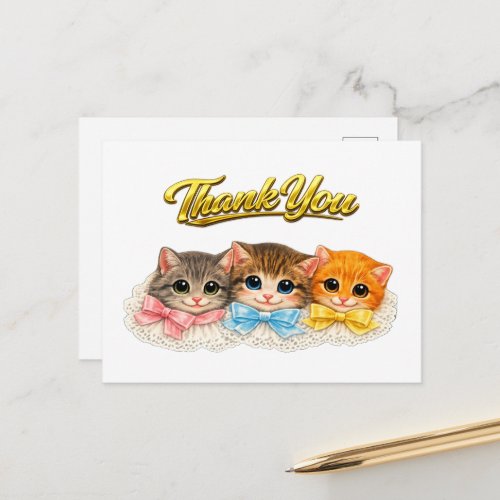 Victorian Style Kittens Ribbons and Lace Thank You Postcard