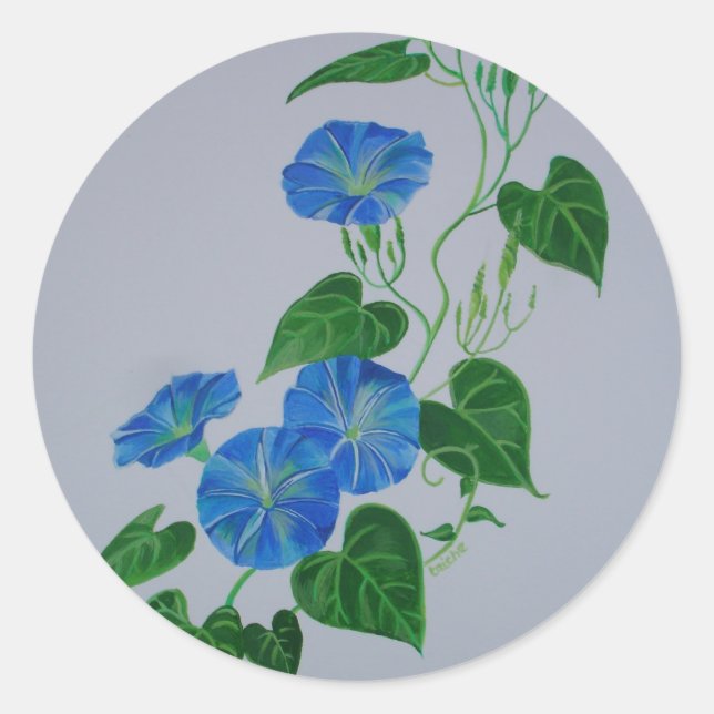 Victorian Style Morning Glory Wildflower Vine Classic Round Sticker (Front)