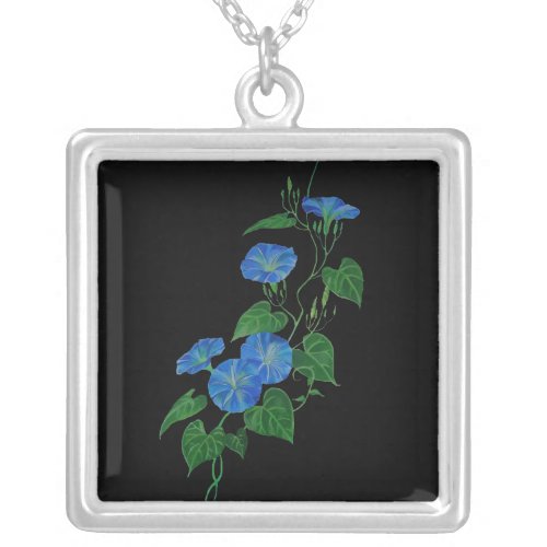 Victorian Style Morning Glory Wildflower Vine Silver Plated Necklace