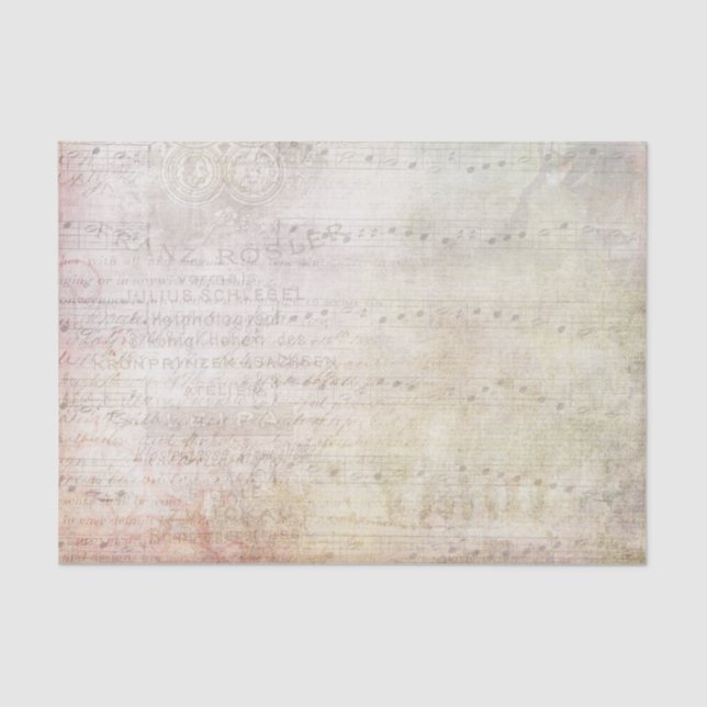 Victorian Style Musical Notes and Faded Flowers Tissue Paper (Front)