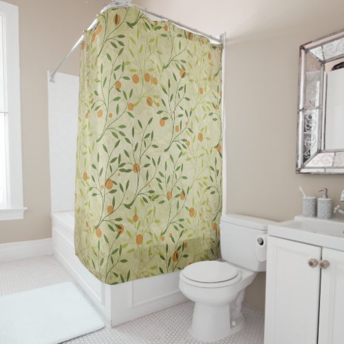 Victorian Style Orange Botanical Print Shower Curtain