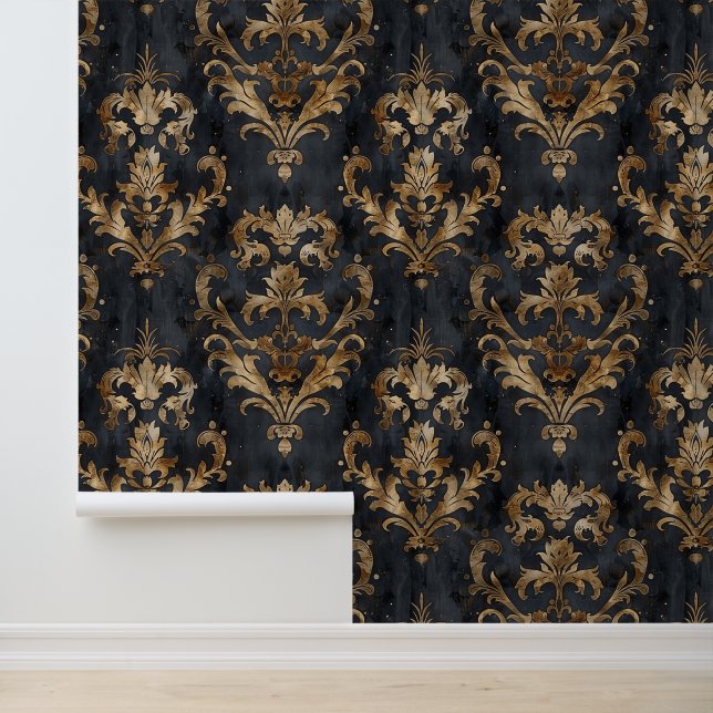 Victorian style ornamental shapes black & gold wallpaper  (Application)