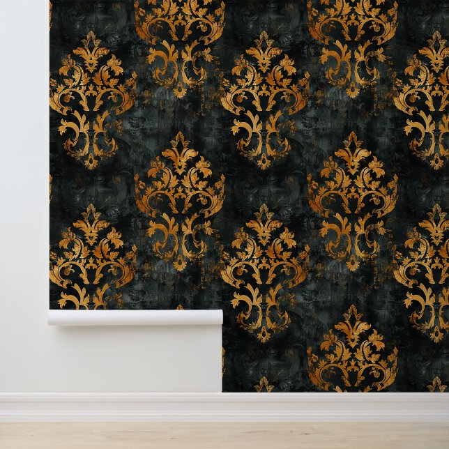 Victorian style ornamental shapes black & gold wallpaper  (Application)