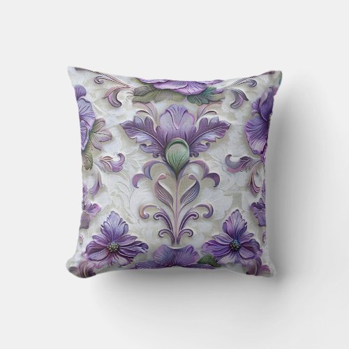 Victorian style ornamental viola purple flower throw pillow