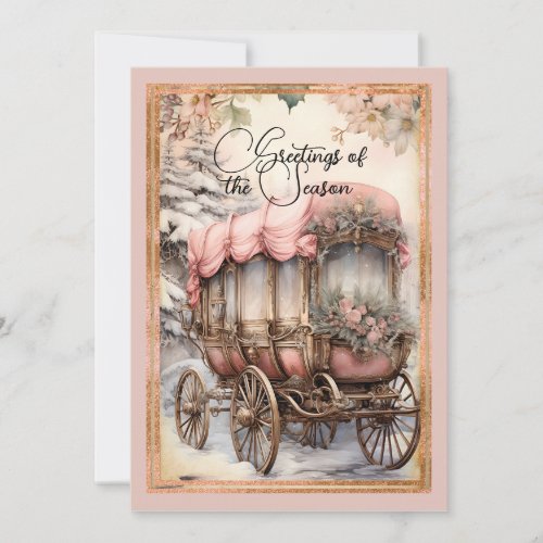 Victorian Style Pink Horse Drawn Carriage Holiday Card