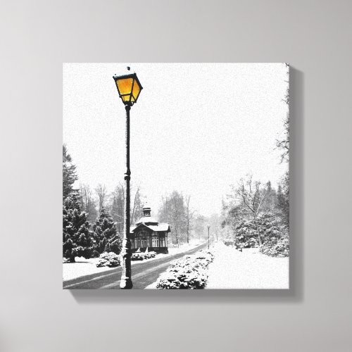 Victorian Style Street Lamp in Snowscape Canvas Print