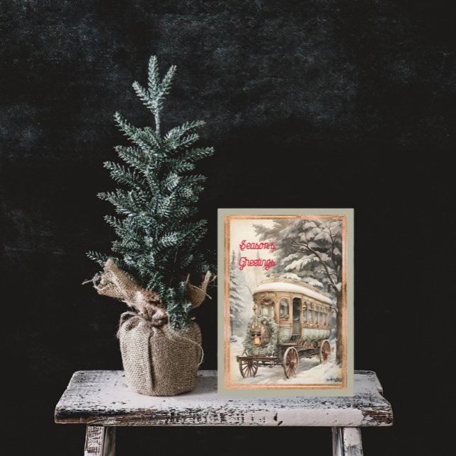 Victorian Style Trolley Snow Christmas  Holiday Card (Creator Uploaded)