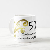 Victorian swirls golden wedding anniversary coffee mug (Front Left)