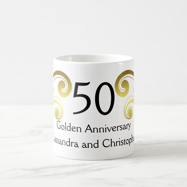 Victorian swirls golden wedding anniversary coffee mug (Center)