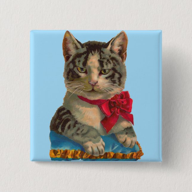 Victorian tabby cat button (Front)