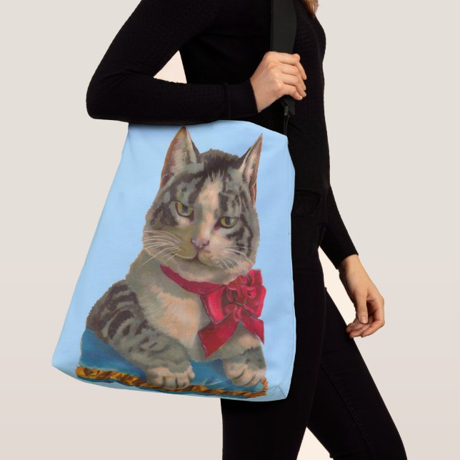 Victorian tabby cat crossbody bag (Close Up)