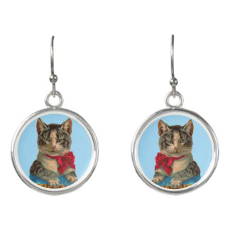 Victorian tabby cat earrings
