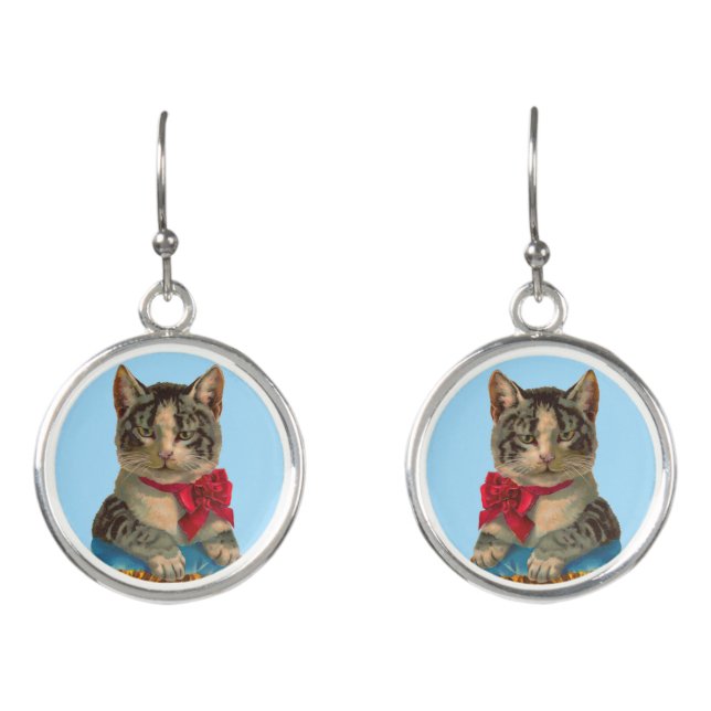 Victorian tabby cat earrings (Front)