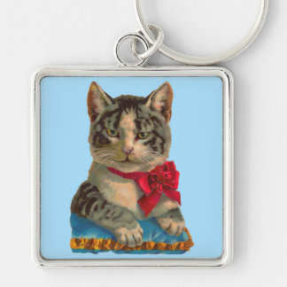 Victorian tabby cat keychain
