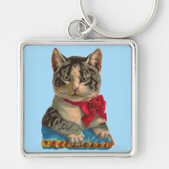 Victorian tabby cat keychain (Front)
