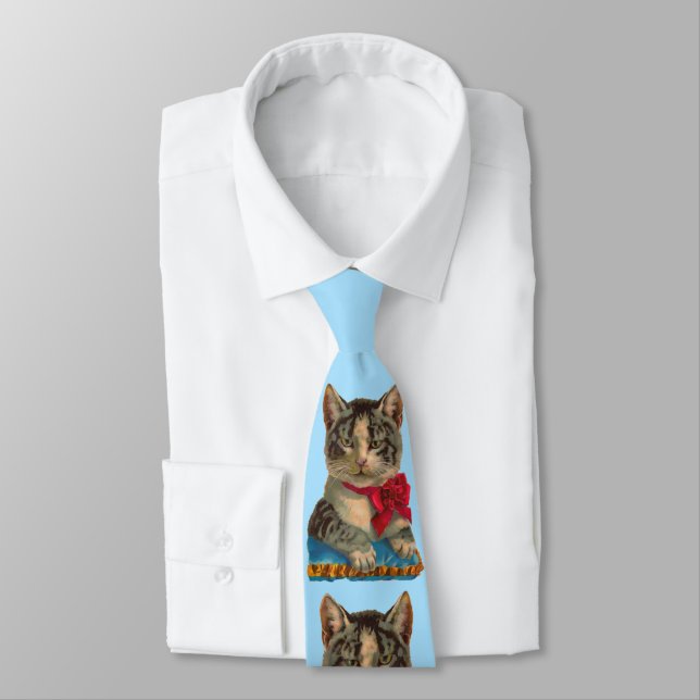 Victorian tabby cat neck tie (Tied)
