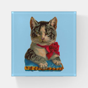 Victorian tabby cat paperweight