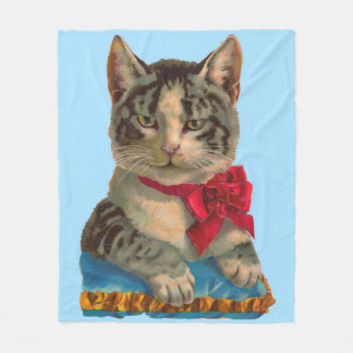 Victorian tabby cat print fleece blanket
