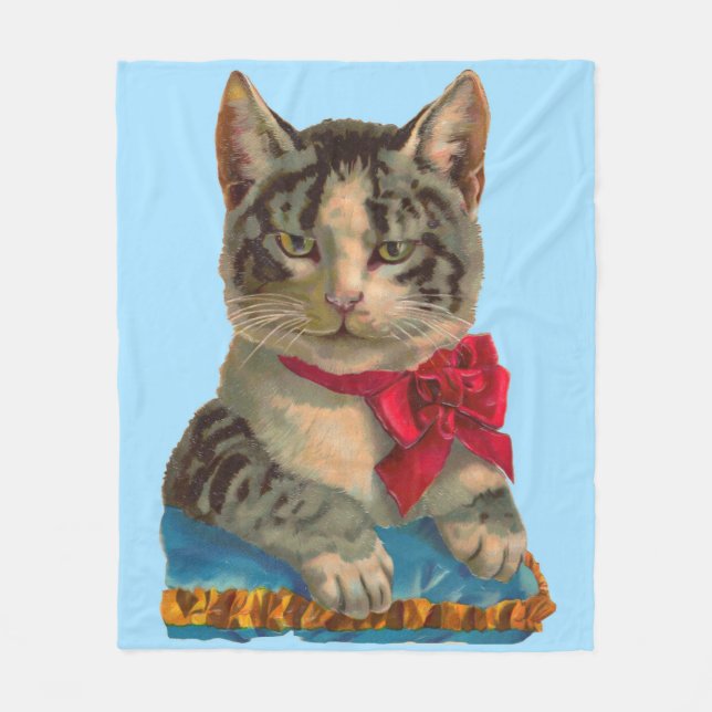 Victorian tabby cat print fleece blanket (Front)