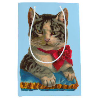 Victorian tabby cat print medium gift bag