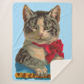 Victorian tabby cat print sherpa blanket