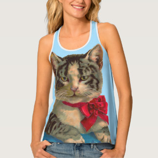 Victorian tabby cat print tank top