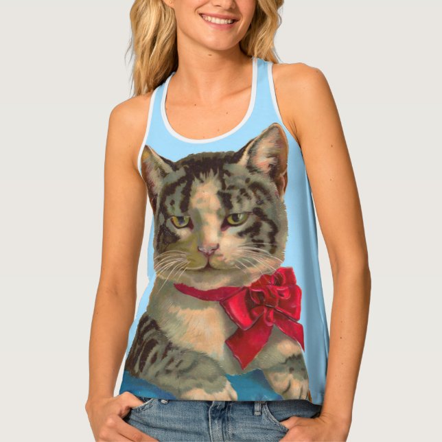 Victorian tabby cat print tank top (Front)