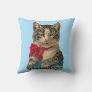 Victorian tabby cat throw pillow