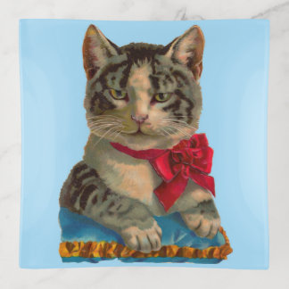 Victorian tabby cat trinket tray
