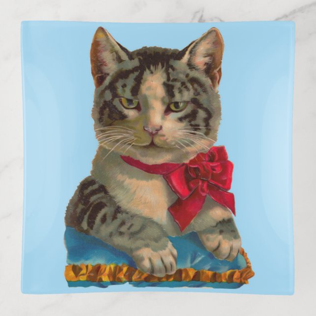 Victorian tabby cat trinket tray (Front)