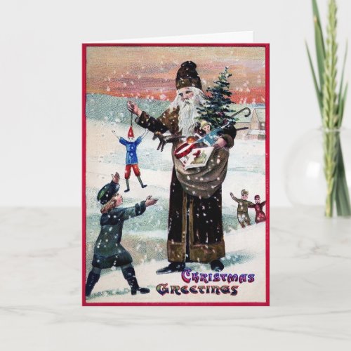 Victorian Tall Santa Holiday Card