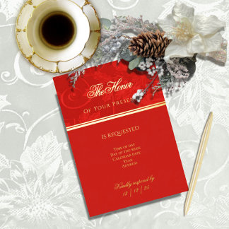 Victorian Tapestry Holly Berry Red Invitation Card