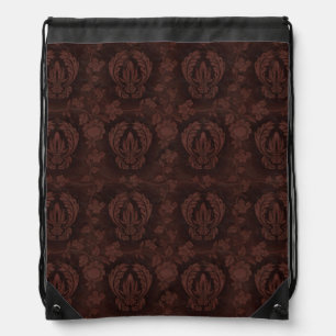 Victorian Tapestry Vintage Damask Brown Pattern Drawstring Bag